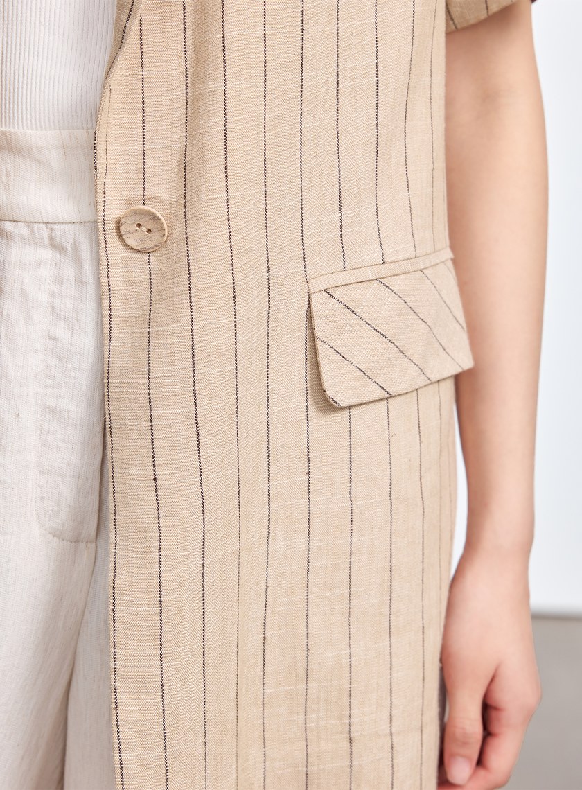 亞麻條紋西裝外套