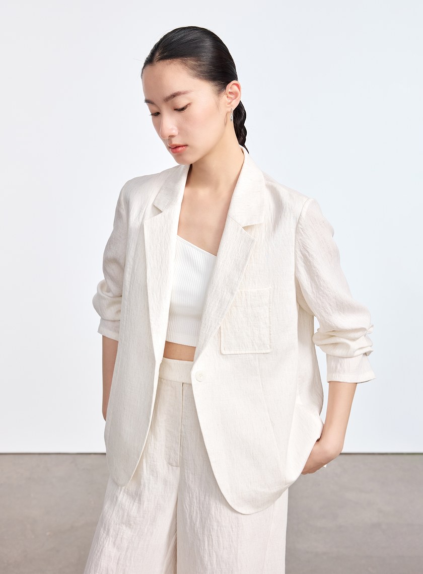 輕盈棉麻西裝外套