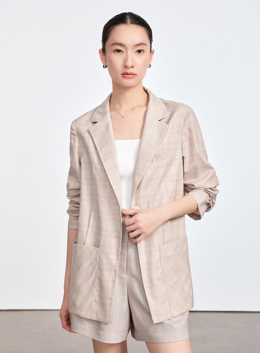 雲感格紋西裝外套