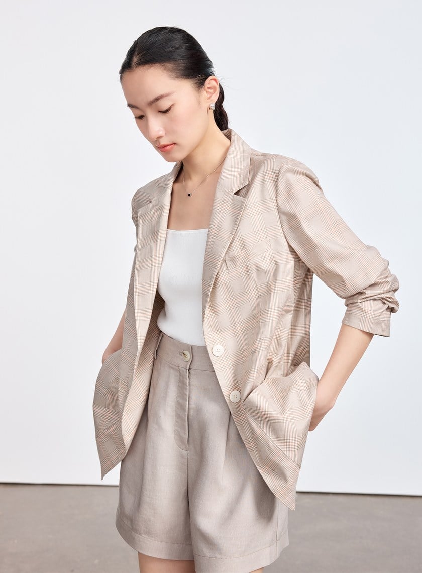 雲感格紋西裝外套