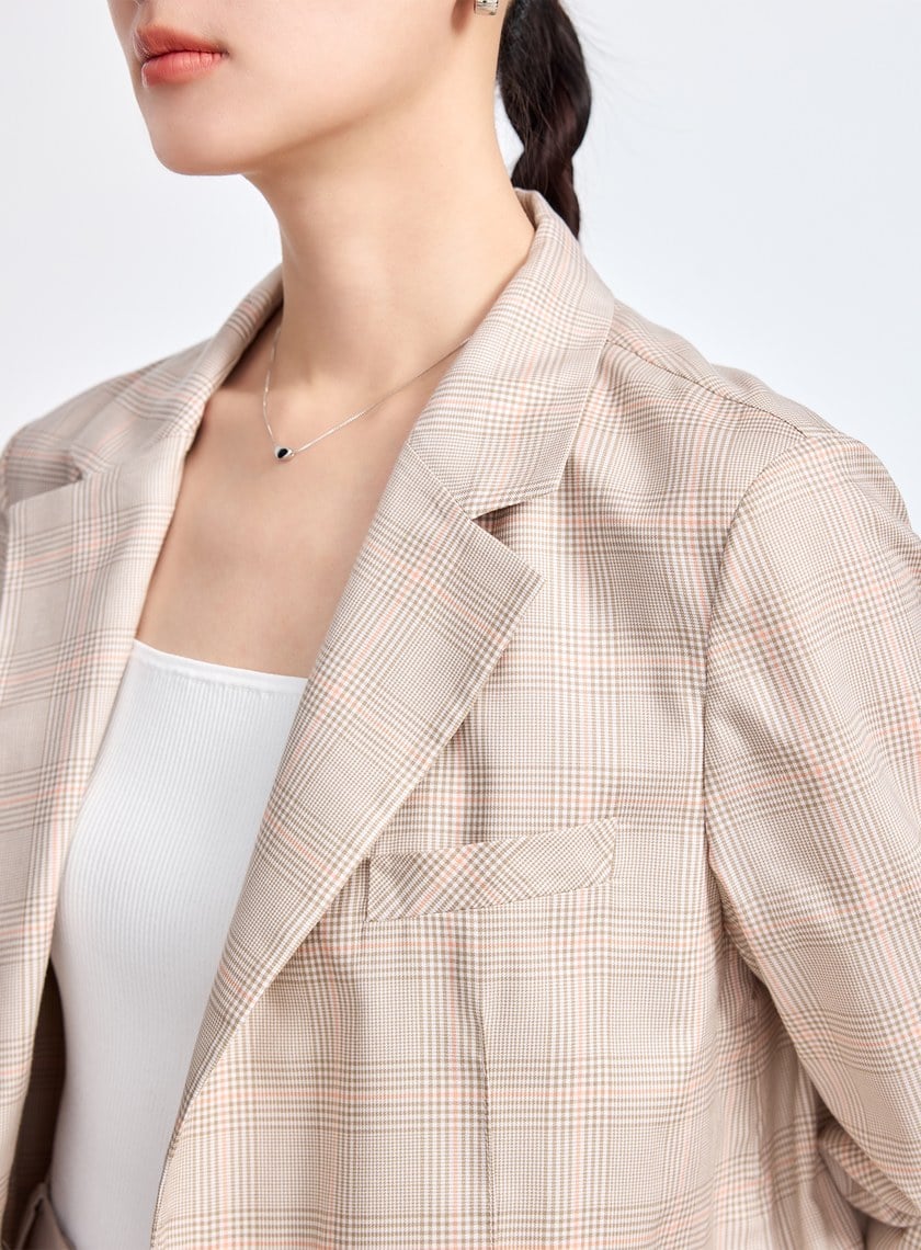 雲感格紋西裝外套