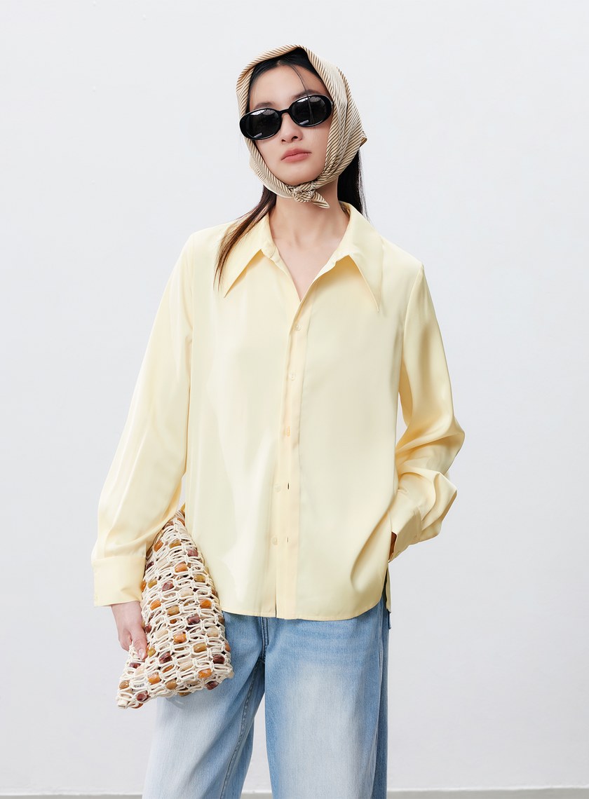 高級珠光感半門襟百搭襯衫