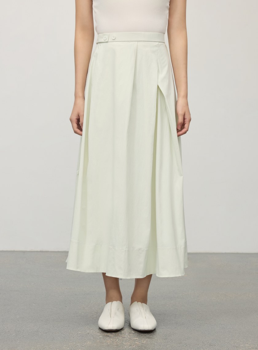 涼感休閒不規則壓褶半裙