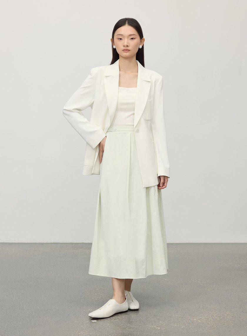 涼感休閒不規則壓褶半裙