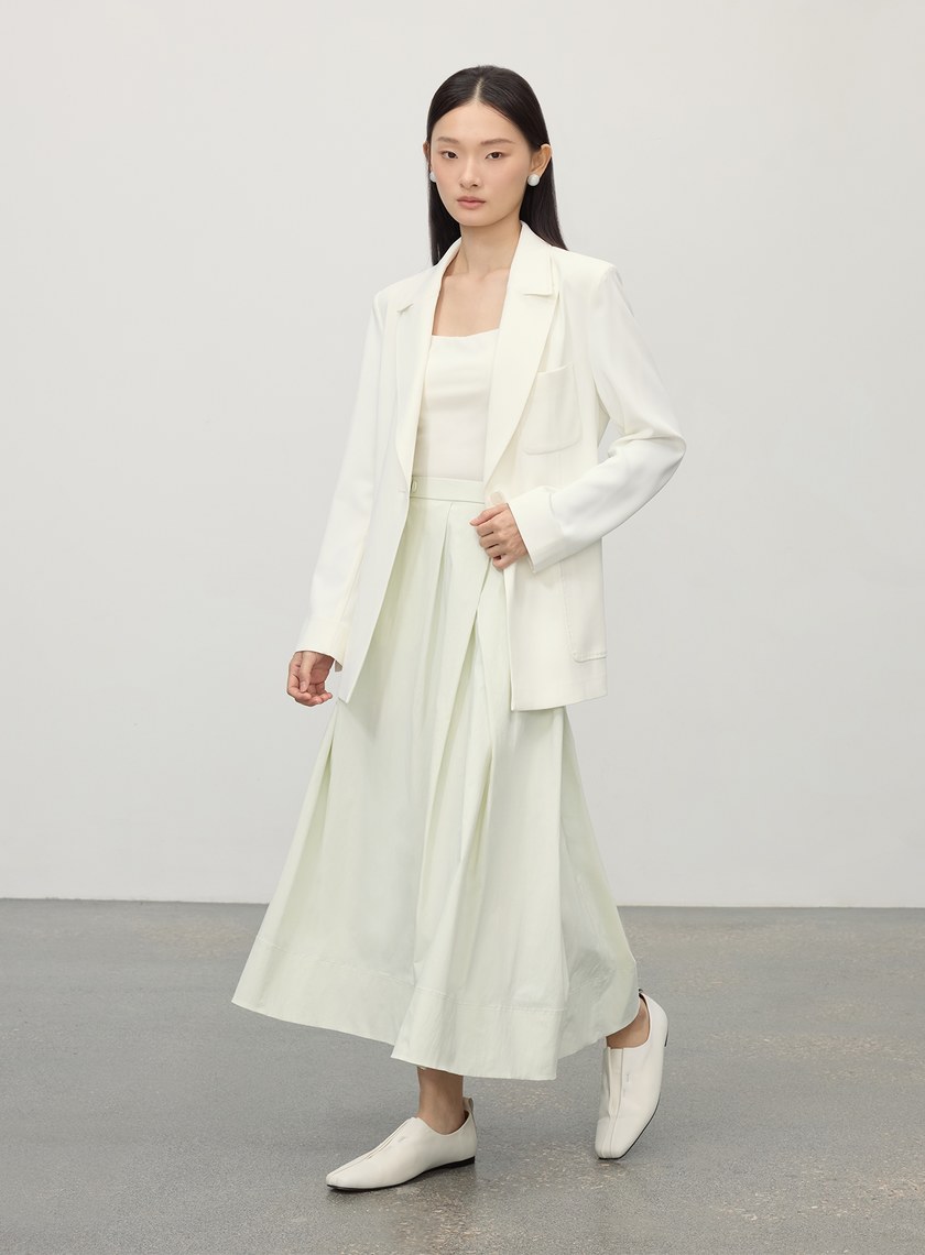 涼感休閒不規則壓褶半裙