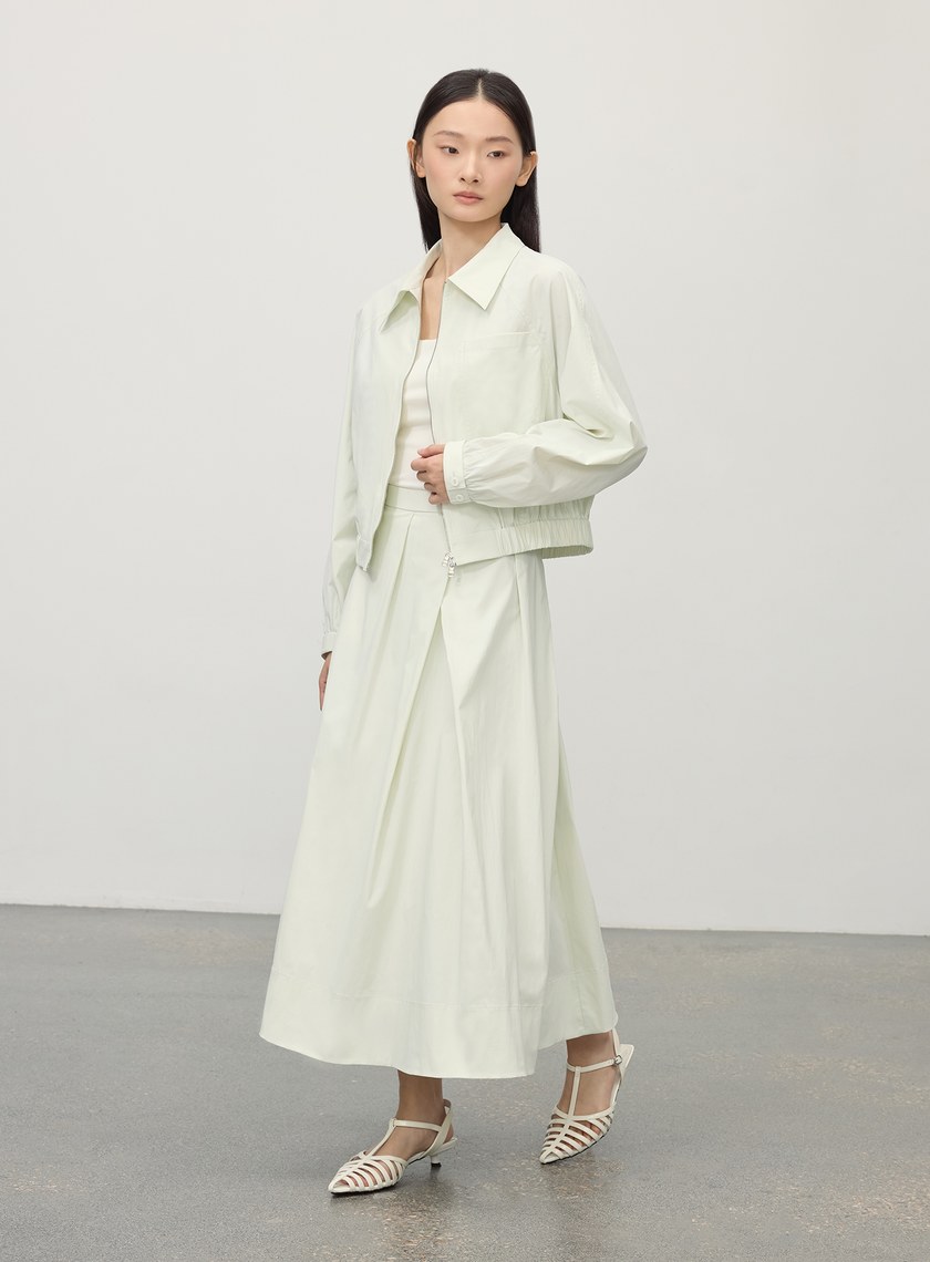 涼感休閒不規則壓褶半裙