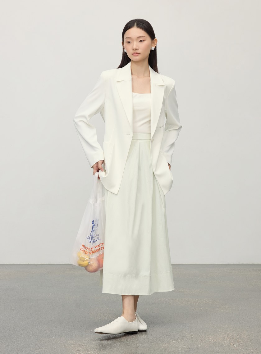 涼感休閒不規則壓褶半裙