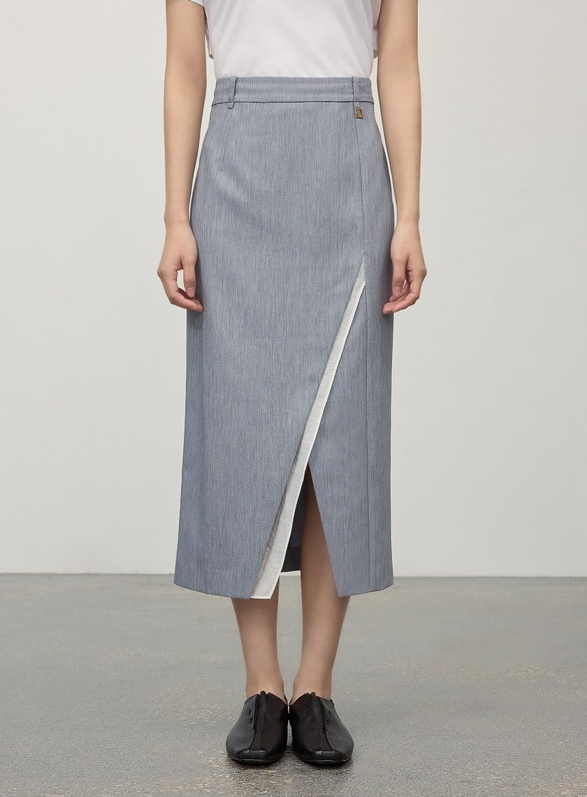 俐落不對稱開衩H型西裝半裙