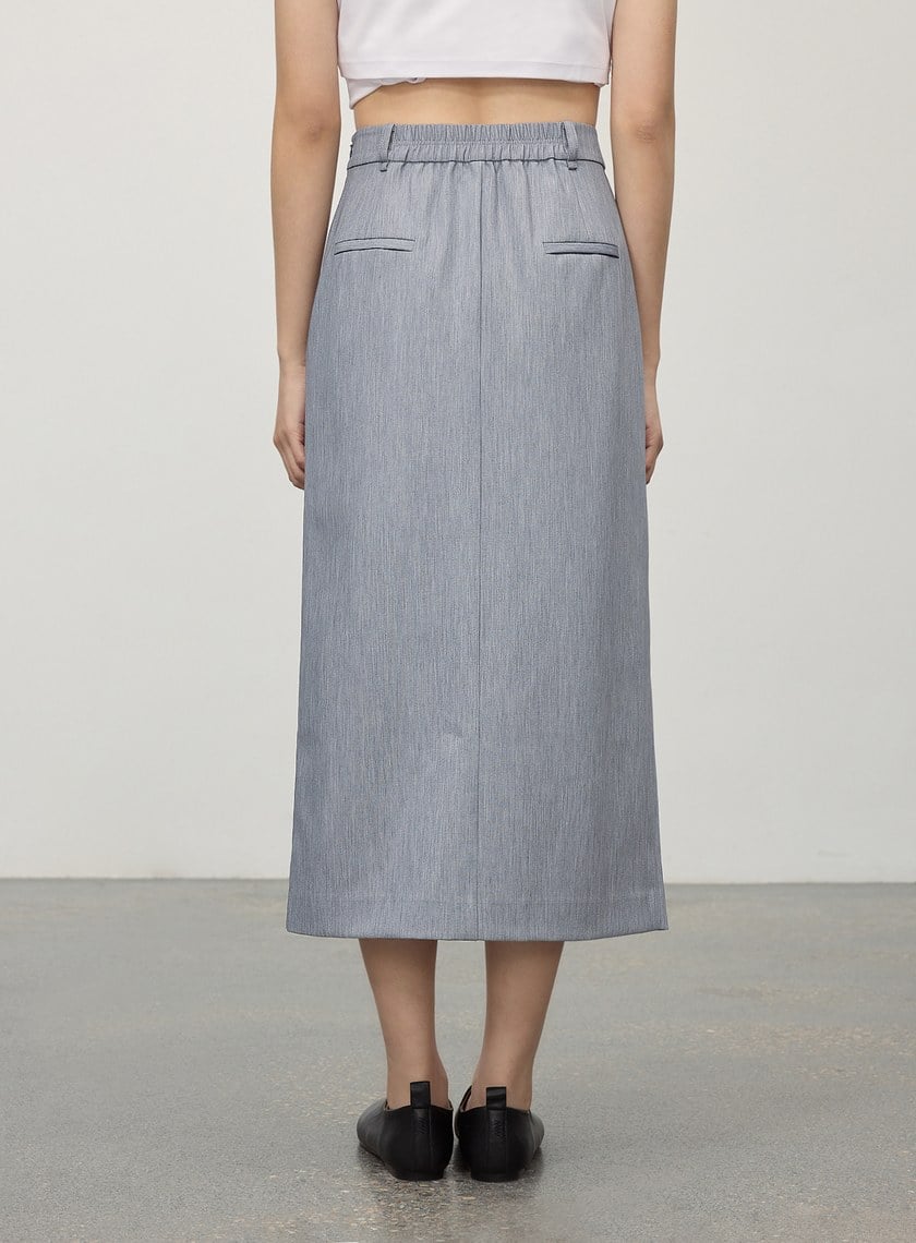 俐落不對稱開衩H型西裝半裙