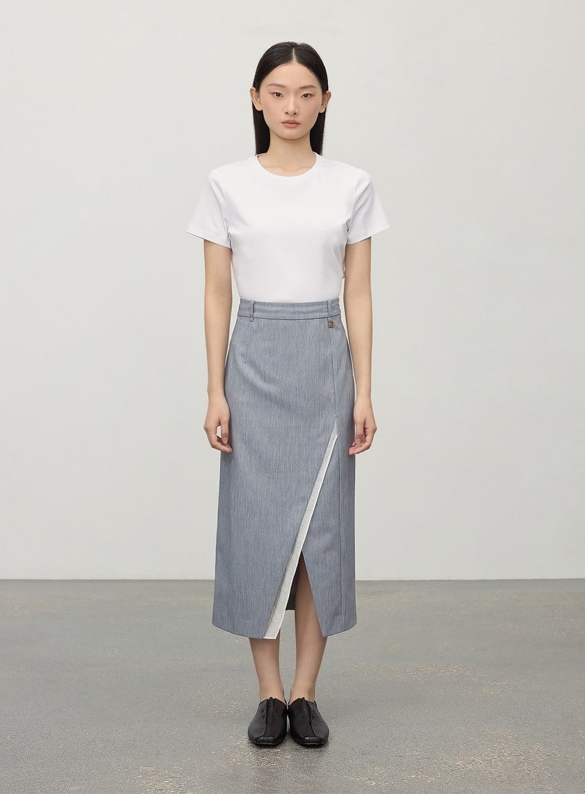 俐落不對稱開衩H型西裝半裙