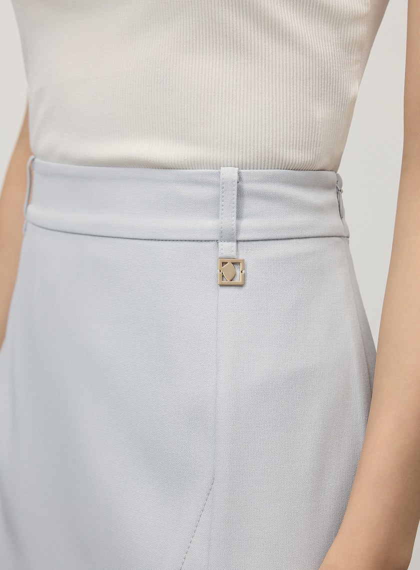 俐落不對稱開衩H型西裝半裙