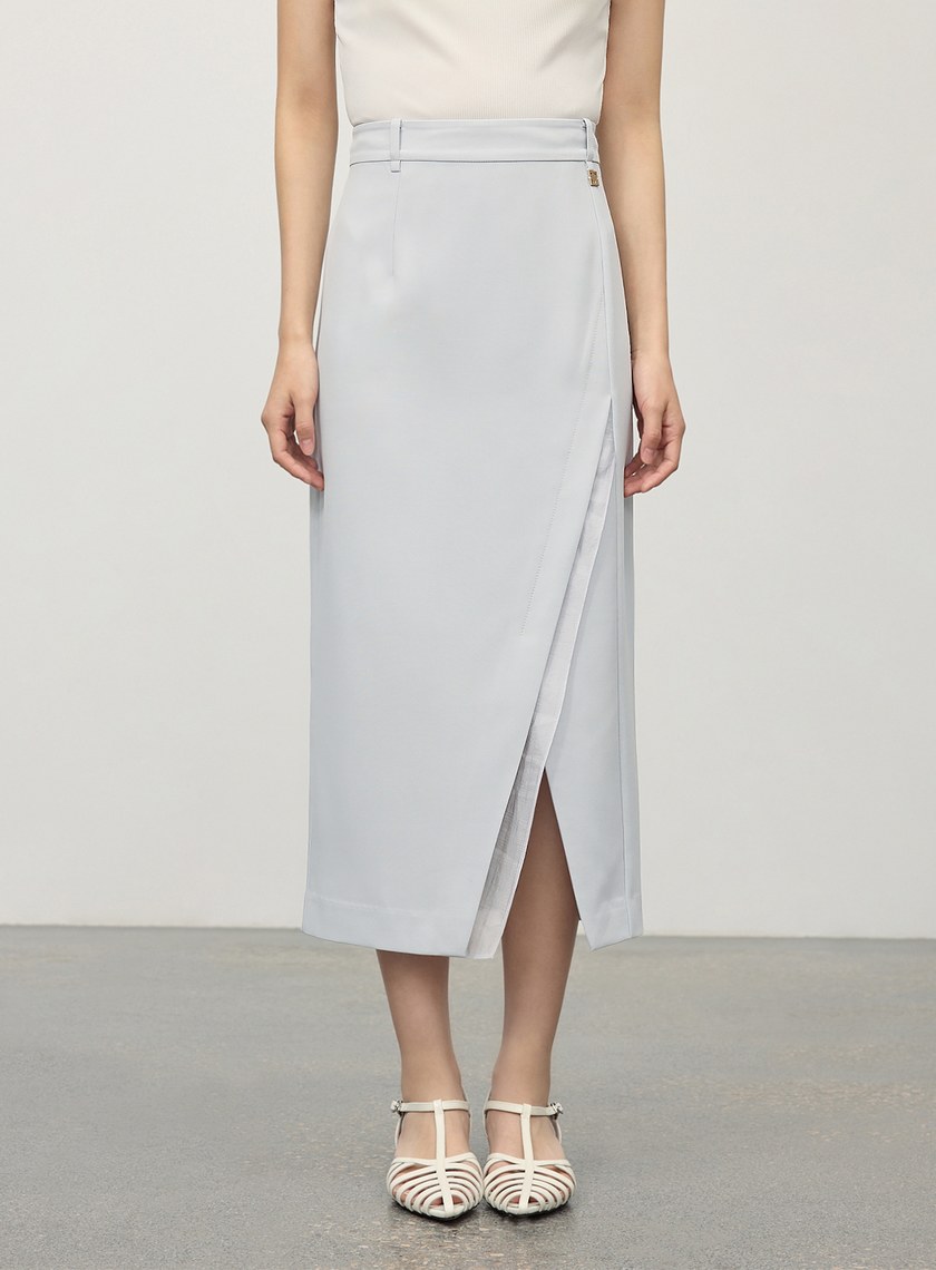 俐落不對稱開衩H型西裝半裙