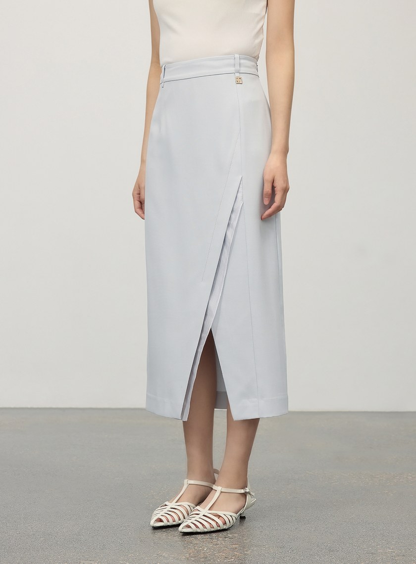 俐落不對稱開衩H型西裝半裙