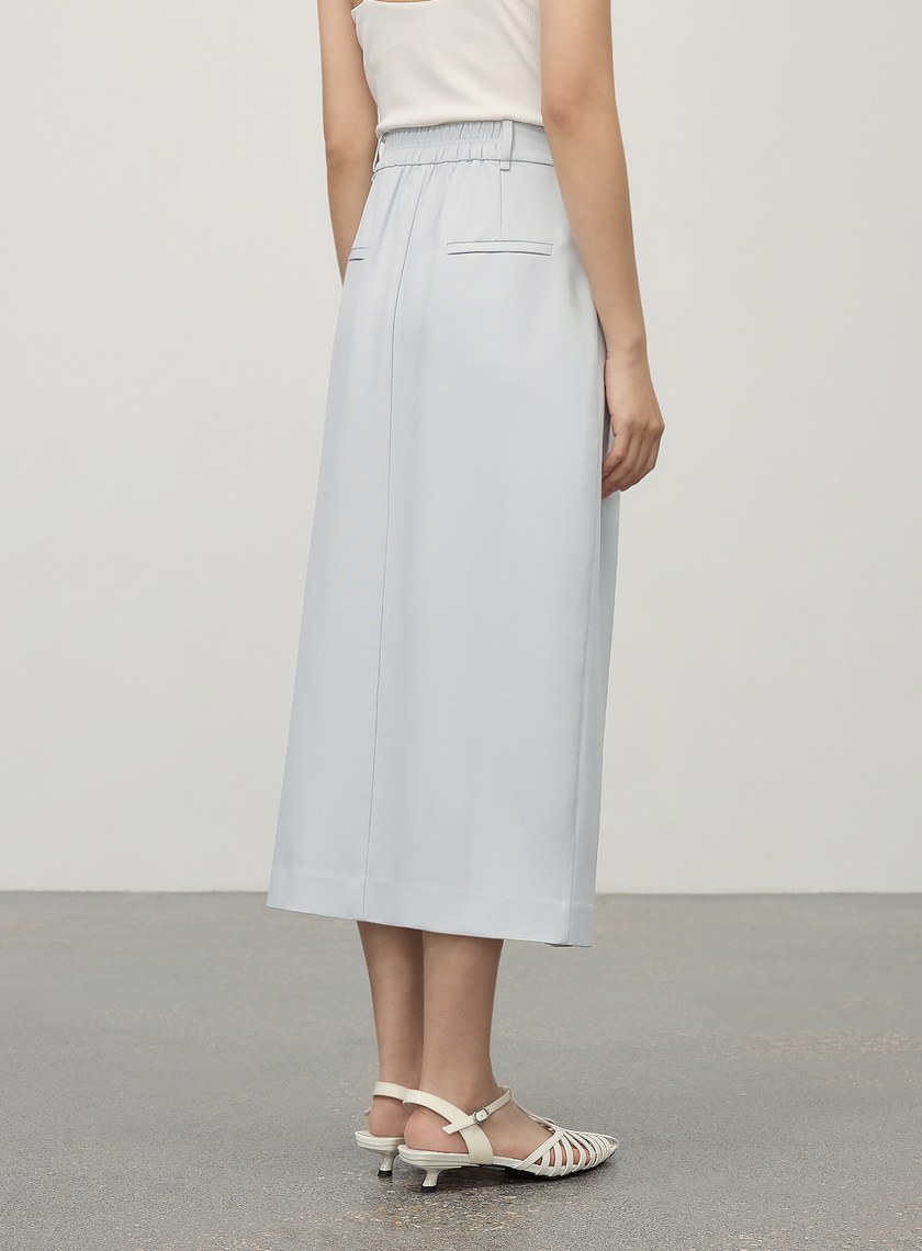 俐落不對稱開衩H型西裝半裙