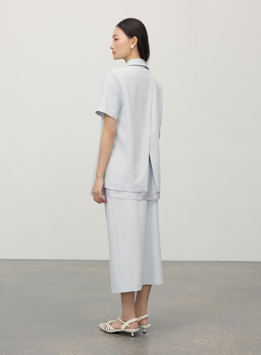 俐落不對稱開衩H型西裝半裙