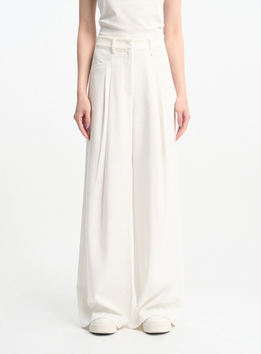 率性雙褶天絲羊毛闊腿褲