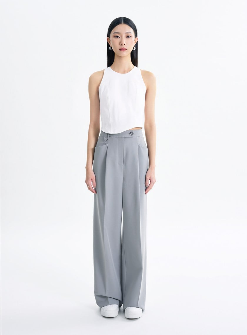 率性立體縫線落地寬褲