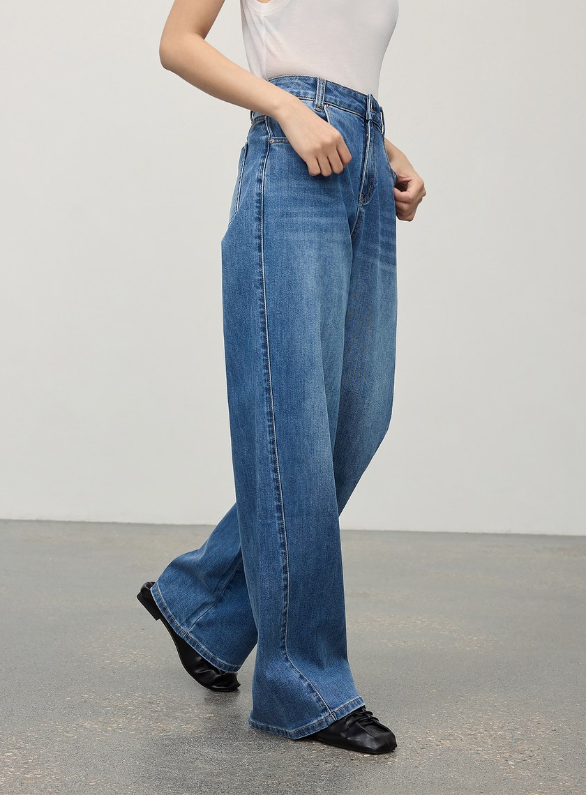 休閒感顯瘦直筒闊腿牛仔褲