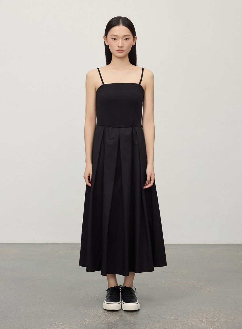 休閒異素材拼接吊帶洋裝