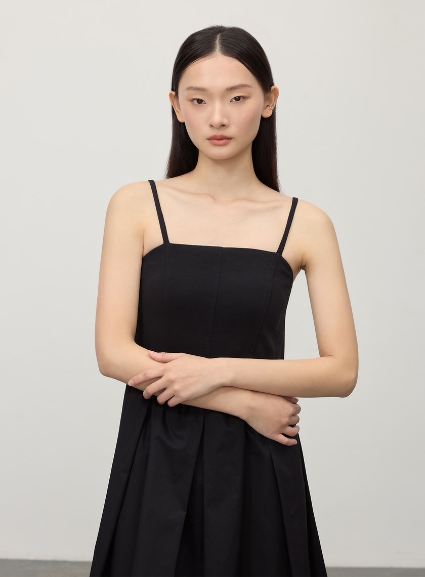 休閒異素材拼接吊帶洋裝