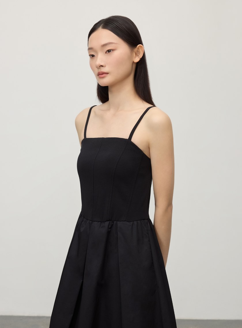 休閒異素材拼接吊帶洋裝