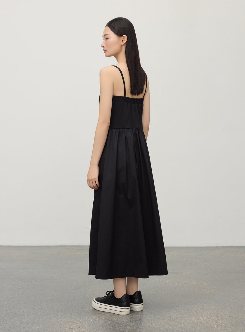 休閒異素材拼接吊帶洋裝