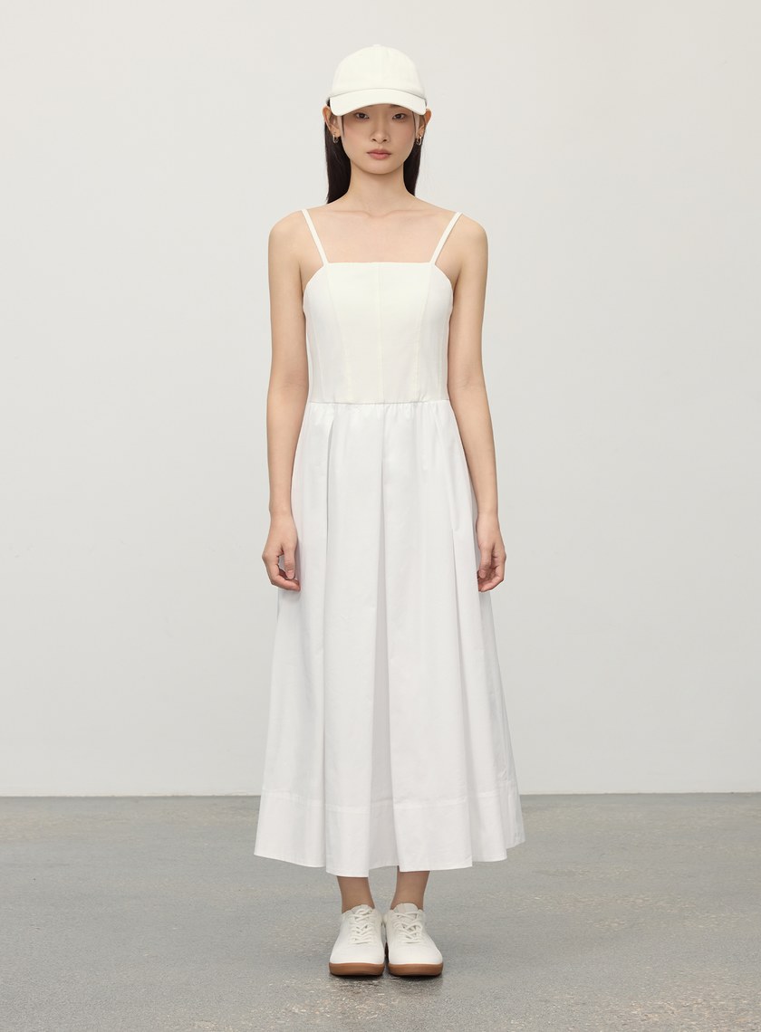 休閒異素材拼接吊帶洋裝