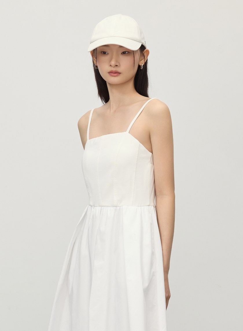 休閒異素材拼接吊帶洋裝