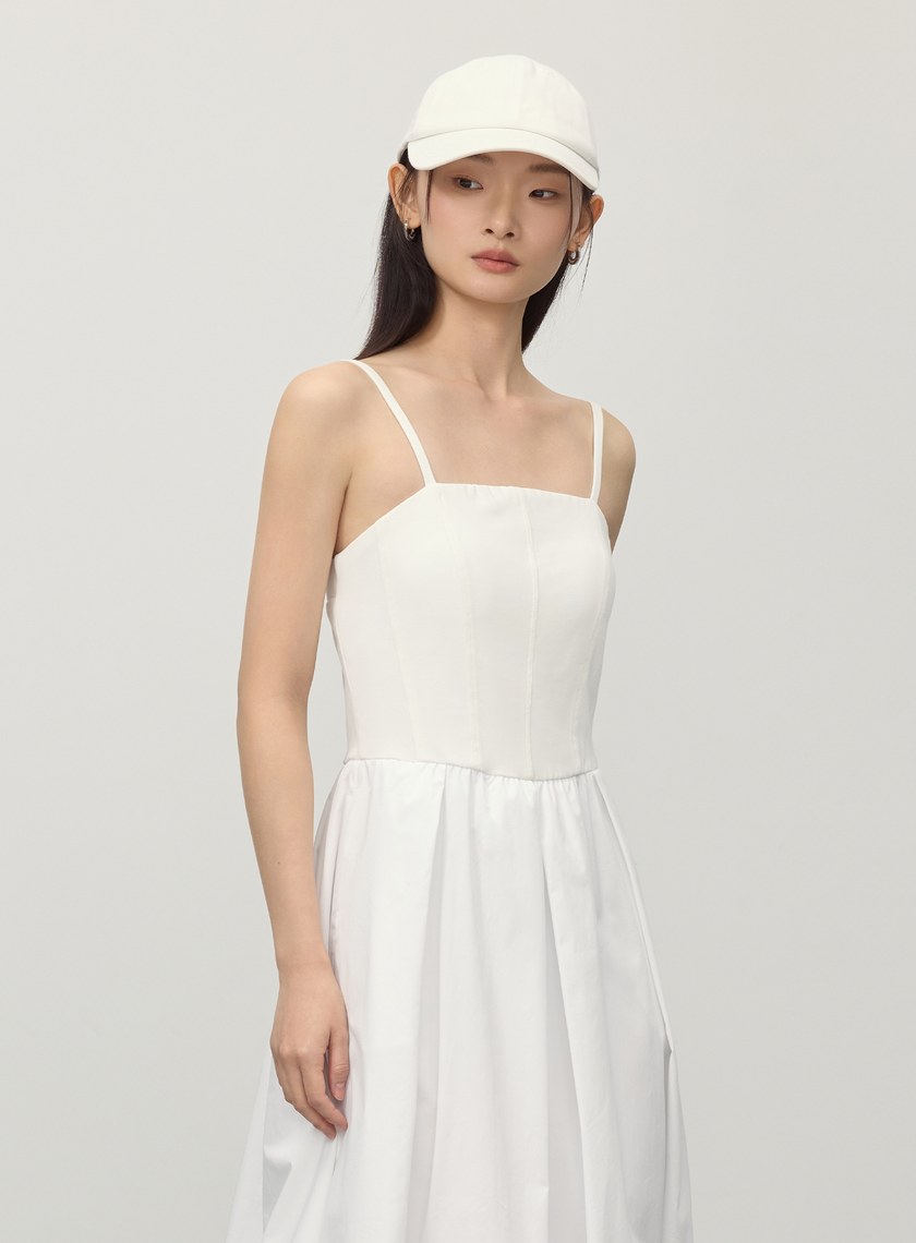 休閒異素材拼接吊帶洋裝