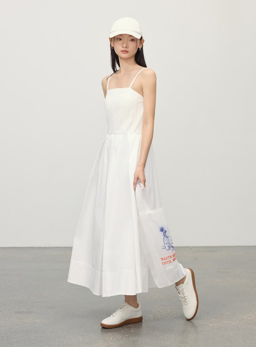 休閒異素材拼接吊帶洋裝