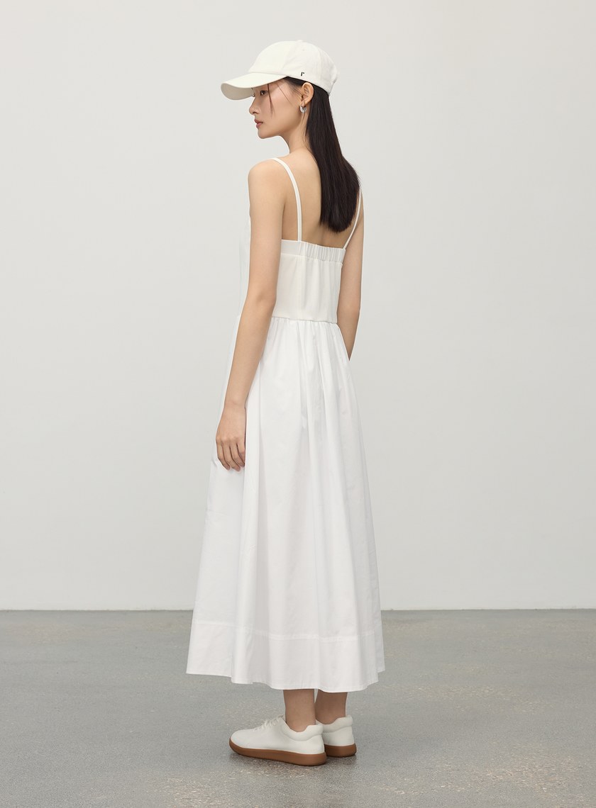休閒異素材拼接吊帶洋裝