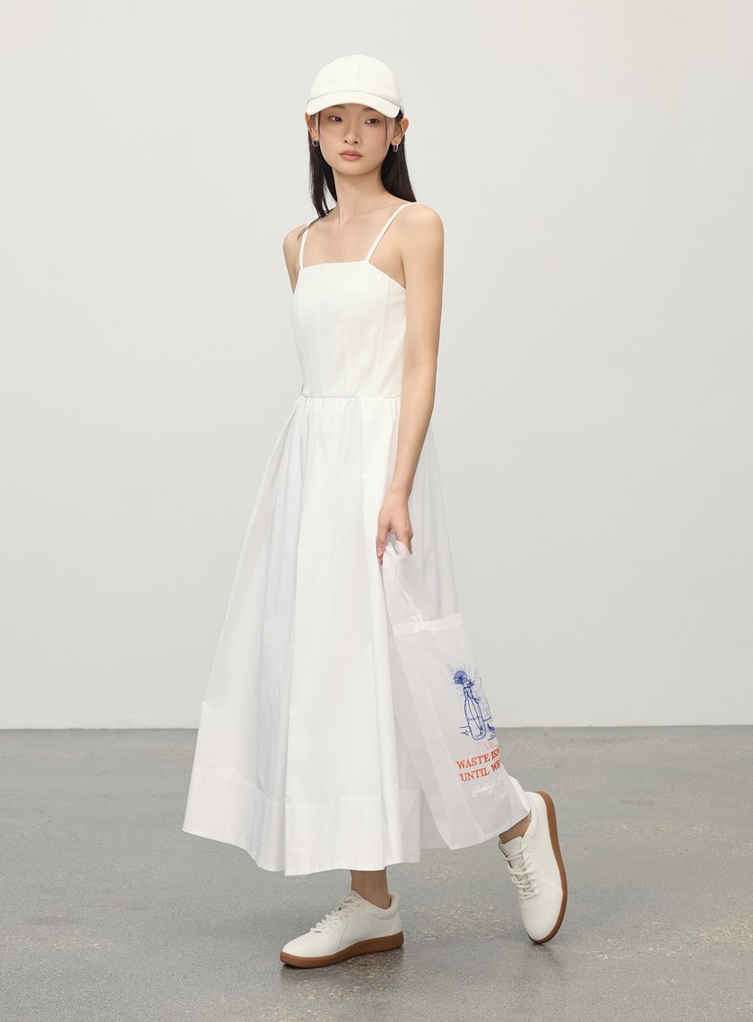 休閒異素材拼接吊帶洋裝