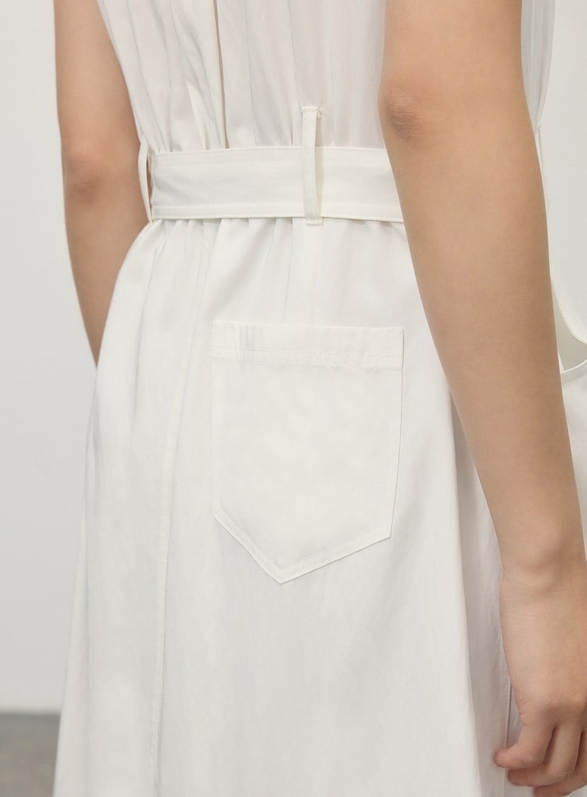 簡約涼感醋酸無袖綁帶洋裝