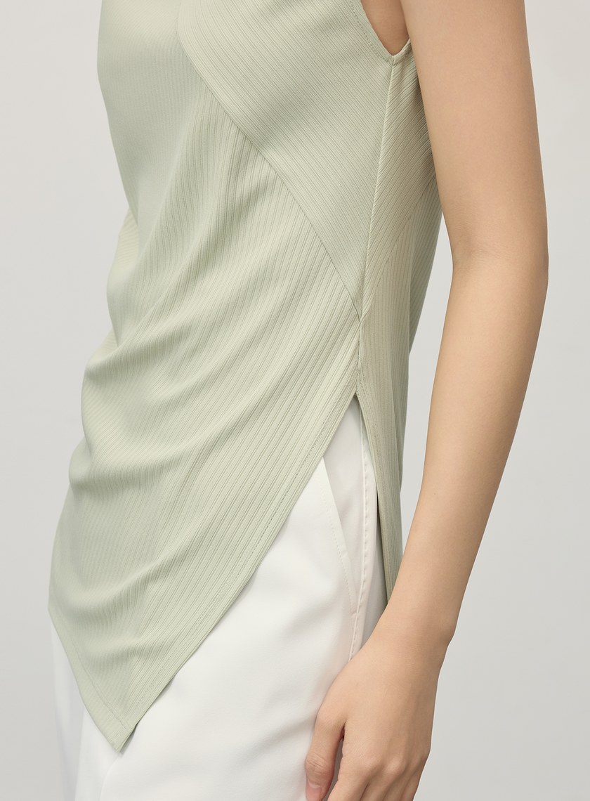 不對稱條紋拼接抓褶上衣