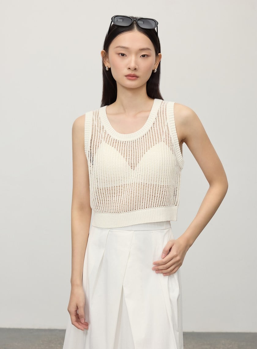 慵懶感鏤空針織背心