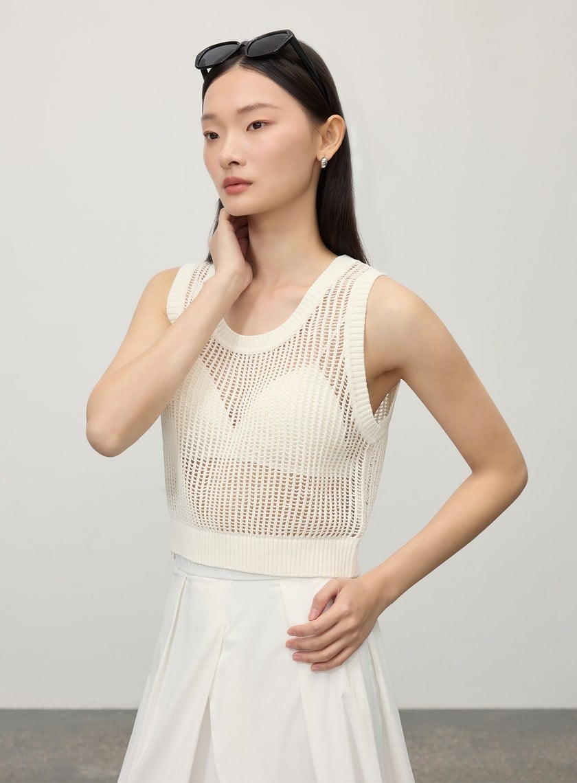 慵懶感鏤空針織背心