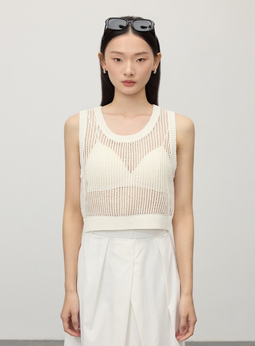 慵懶感鏤空針織背心