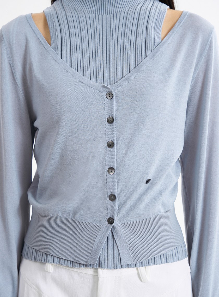 環保空氣感大開領針織罩衫