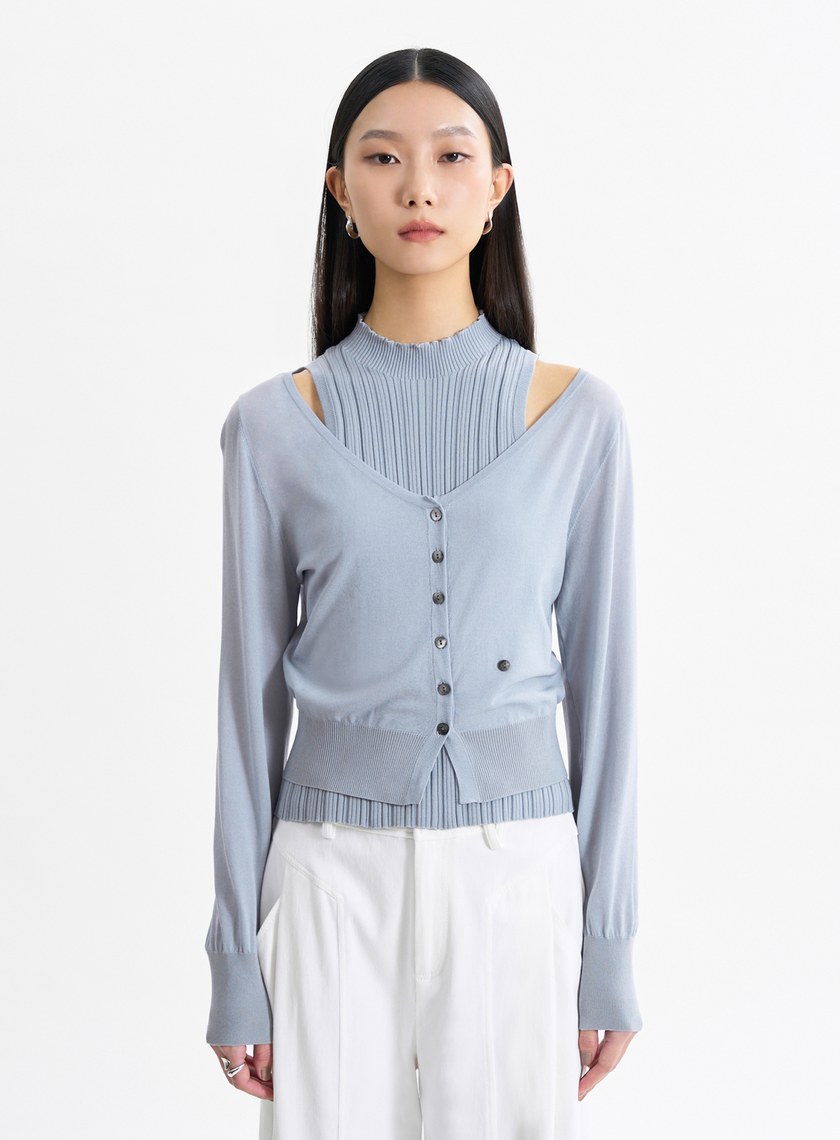 環保空氣感大開領針織罩衫