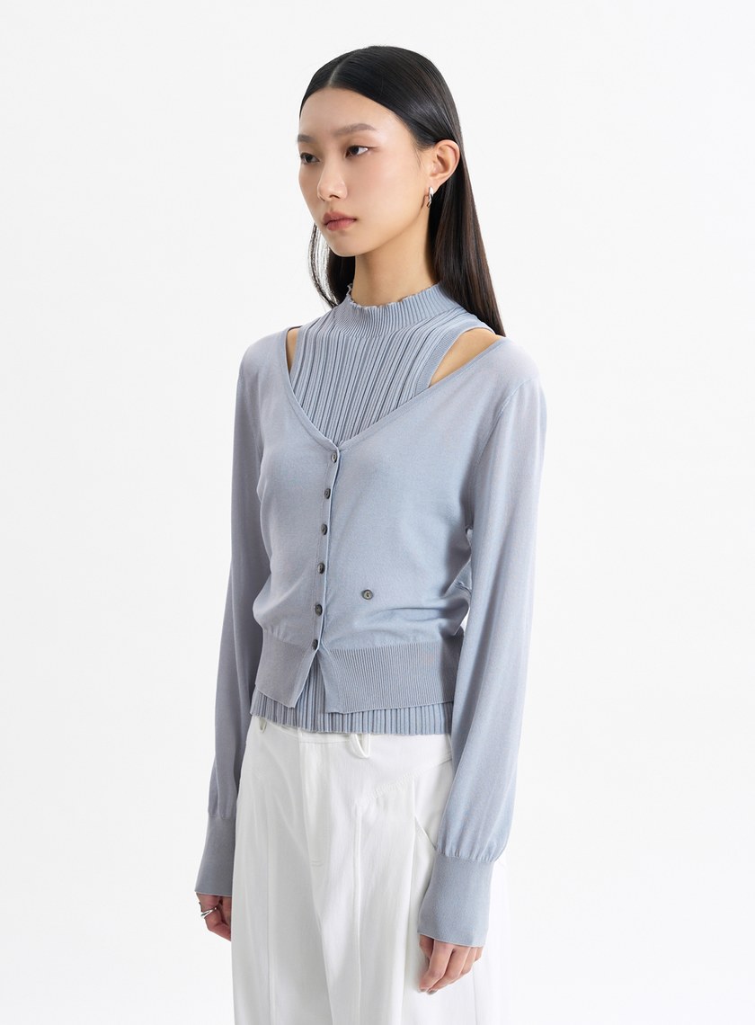 環保空氣感大開領針織罩衫