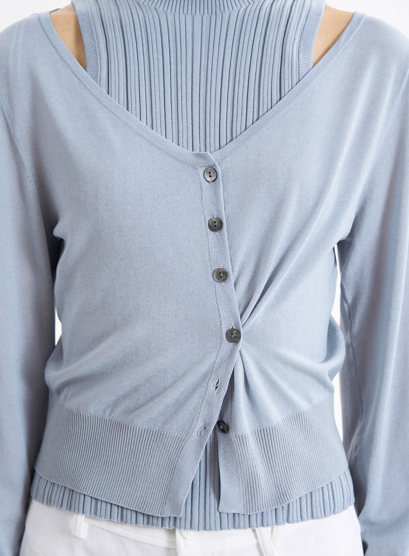 環保空氣感大開領針織罩衫