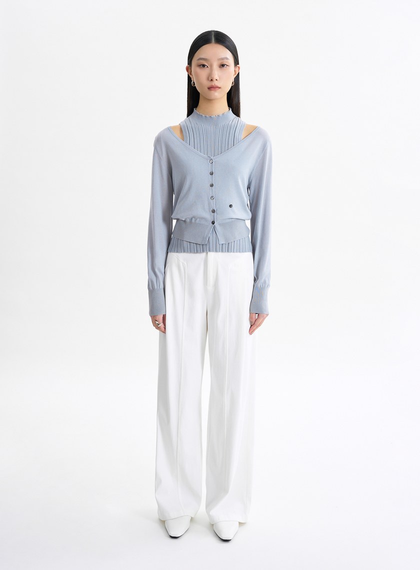 環保空氣感大開領針織罩衫