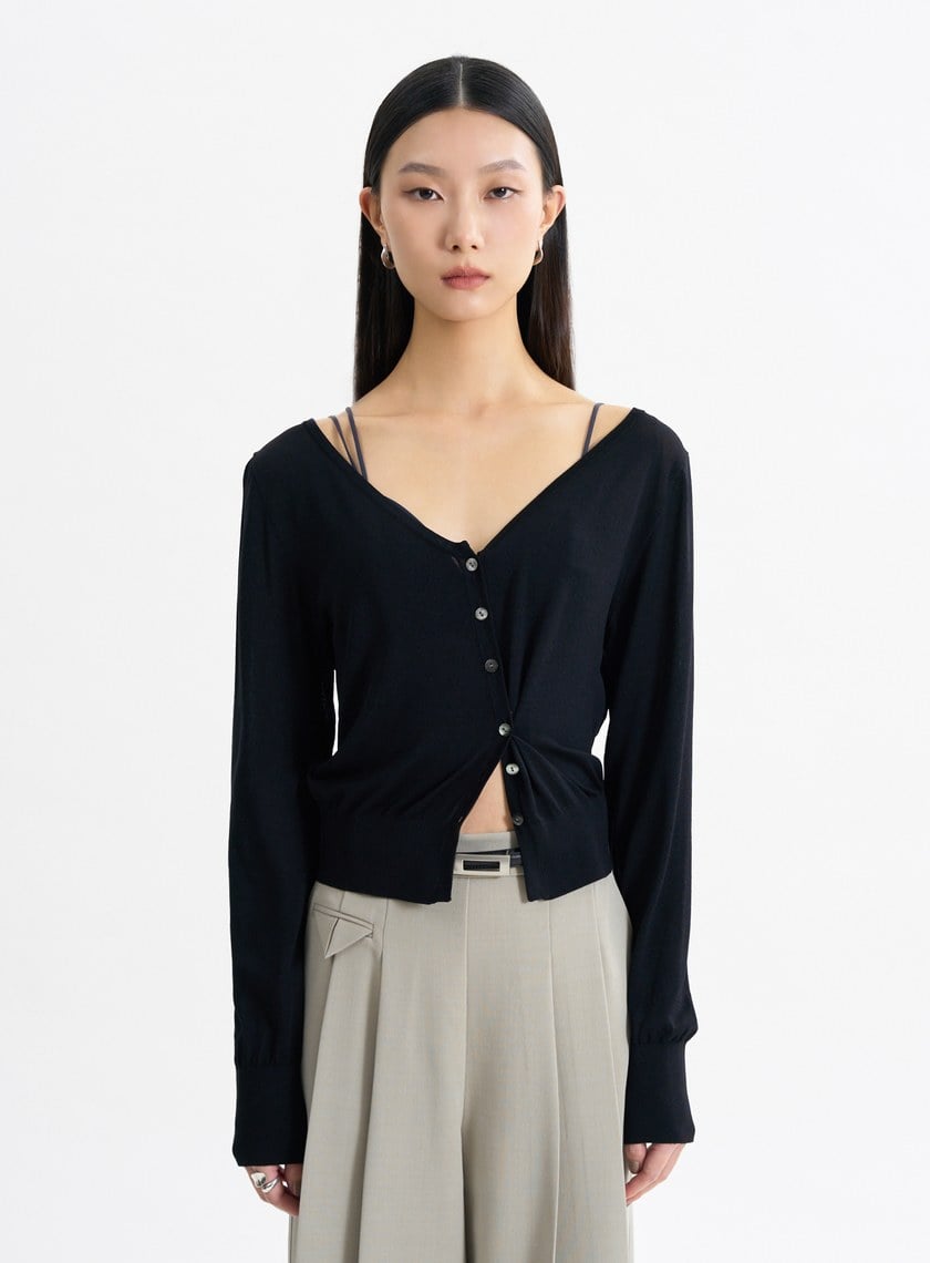 環保空氣感大開領針織罩衫