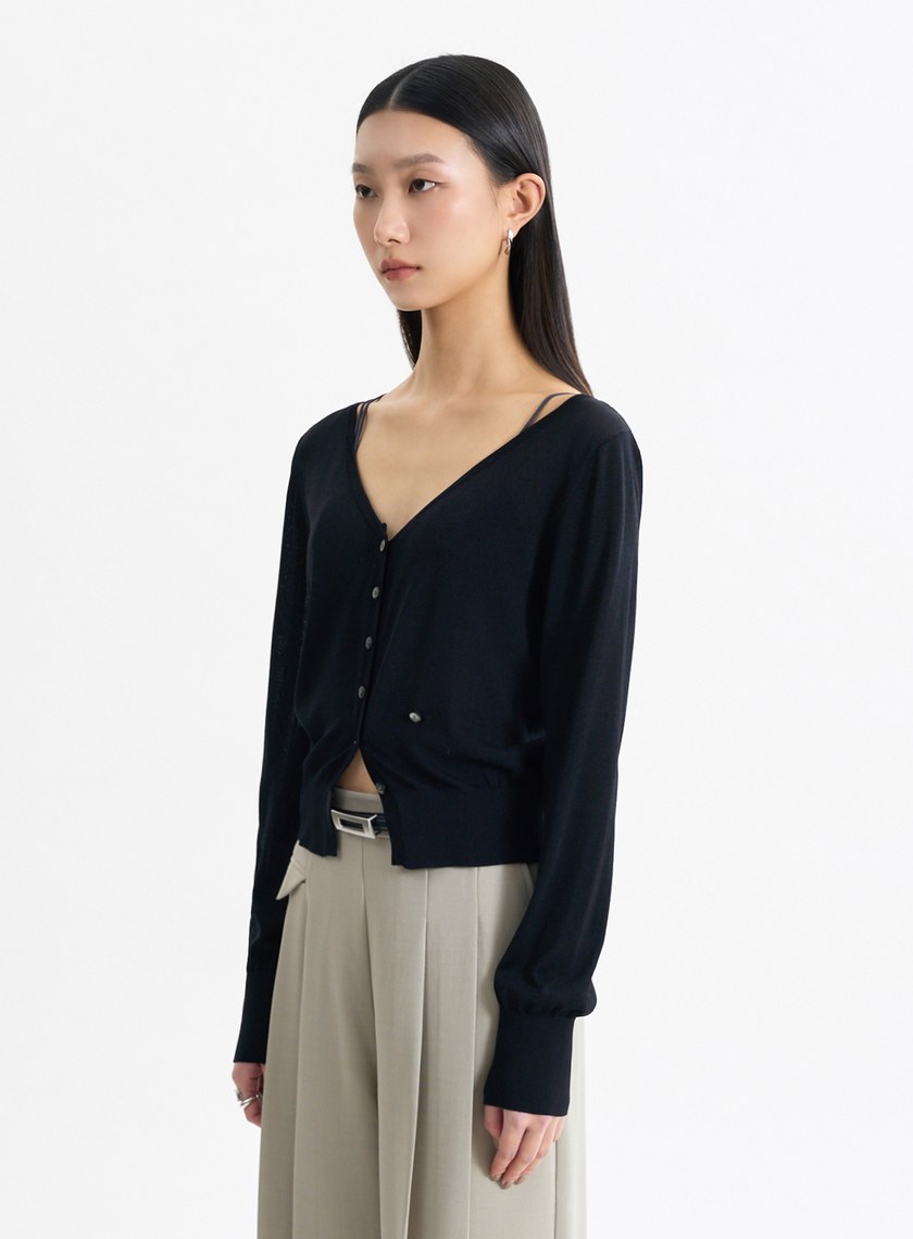 環保空氣感大開領針織罩衫