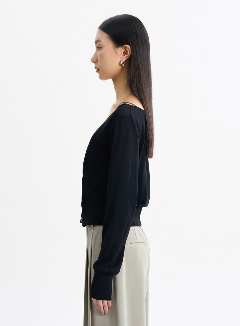 環保空氣感大開領針織罩衫