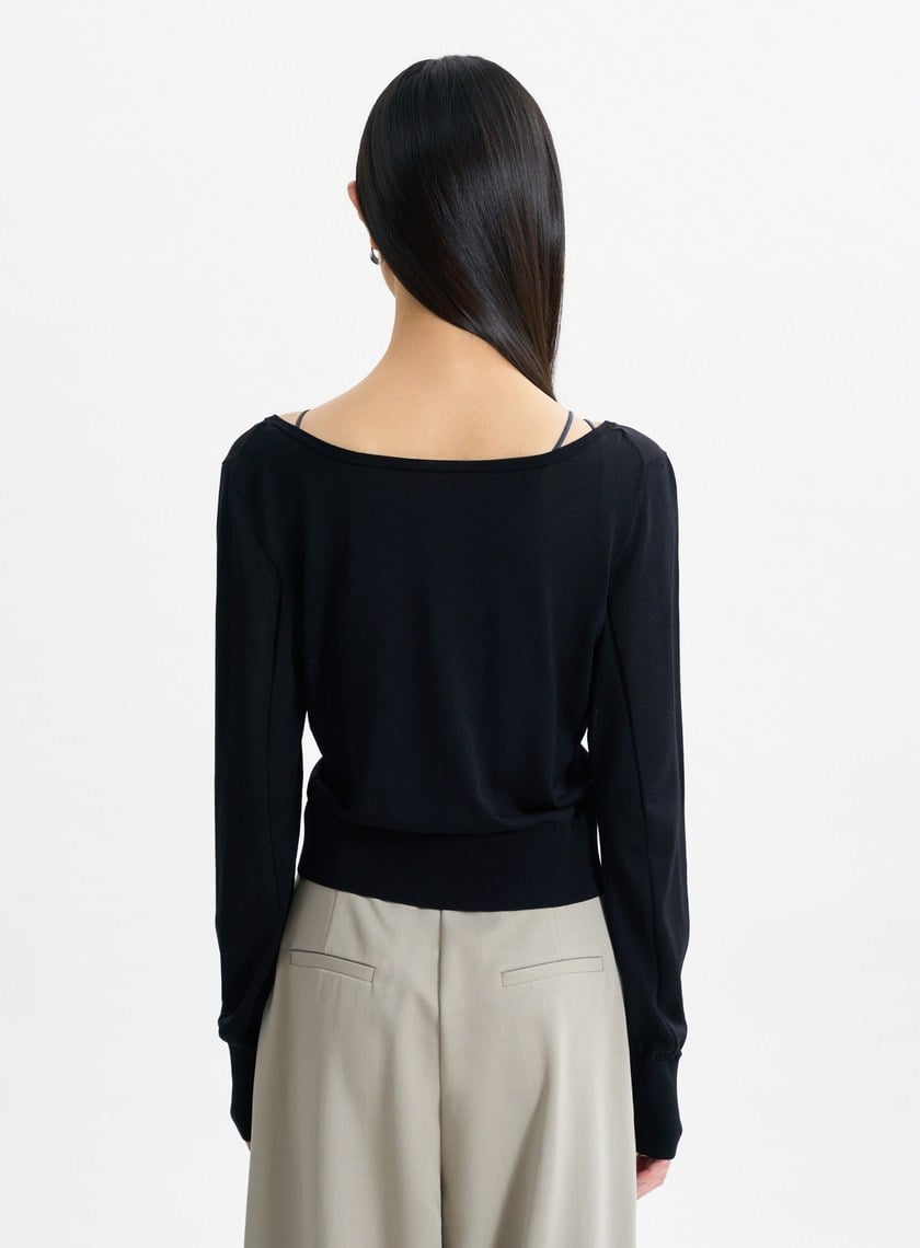 環保空氣感大開領針織罩衫