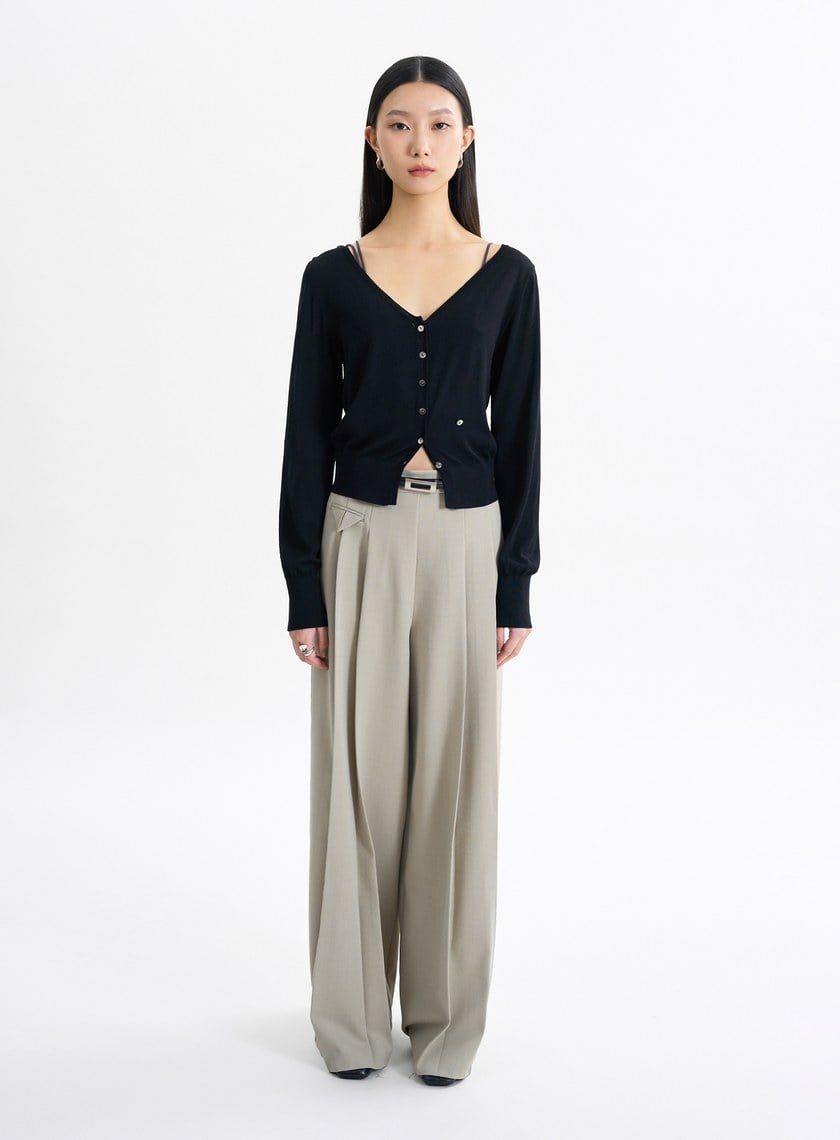 環保空氣感大開領針織罩衫