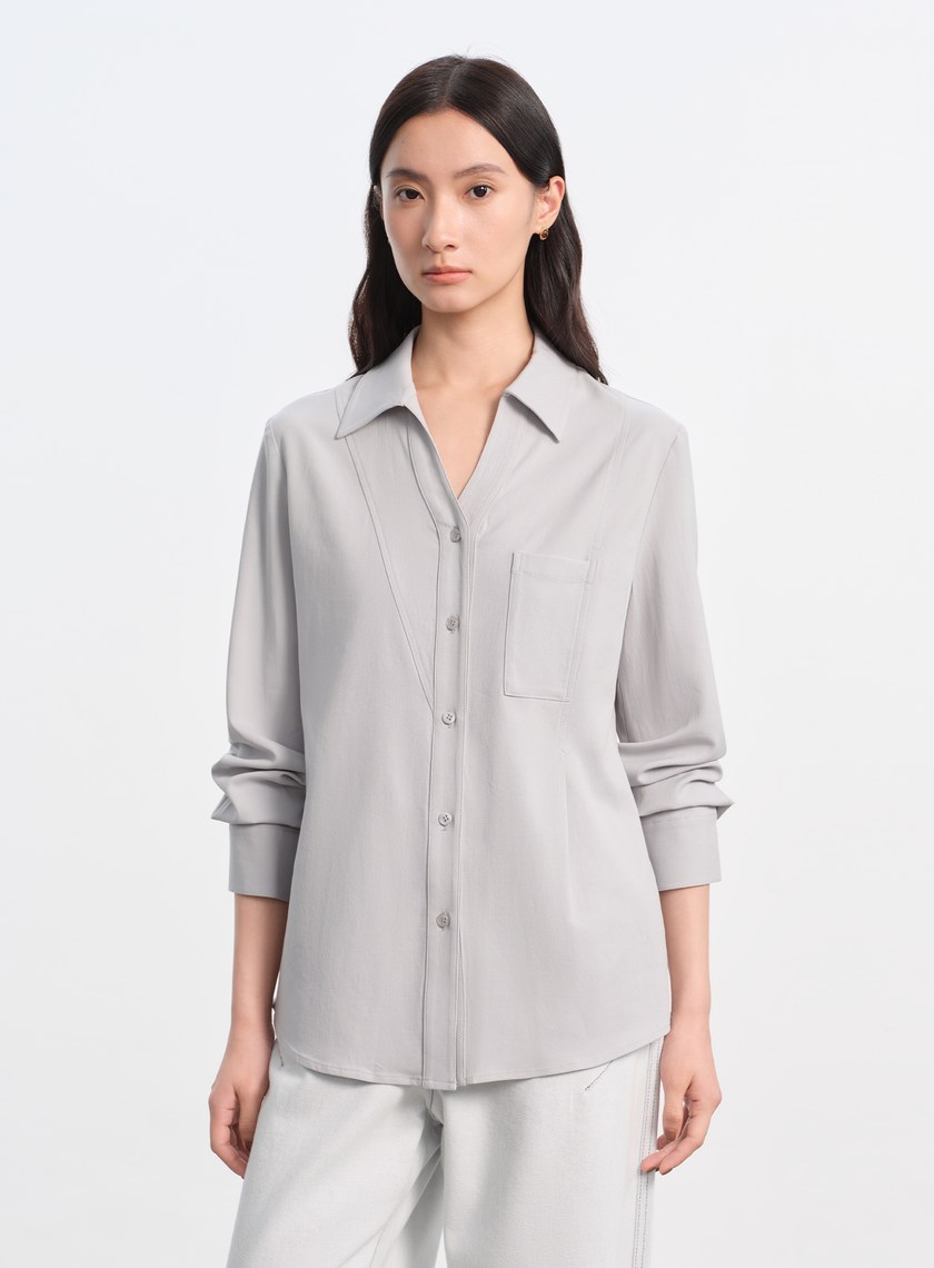 天絲不對稱剪接襯衫