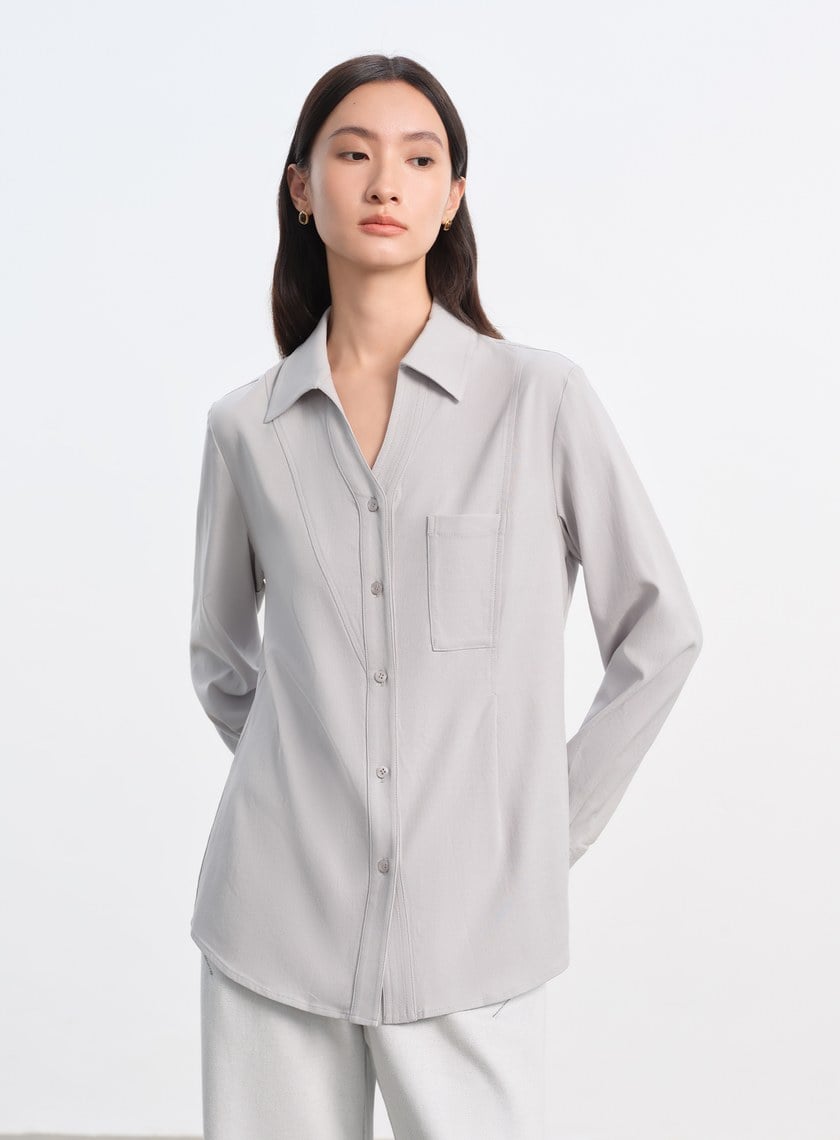 天絲不對稱剪接襯衫