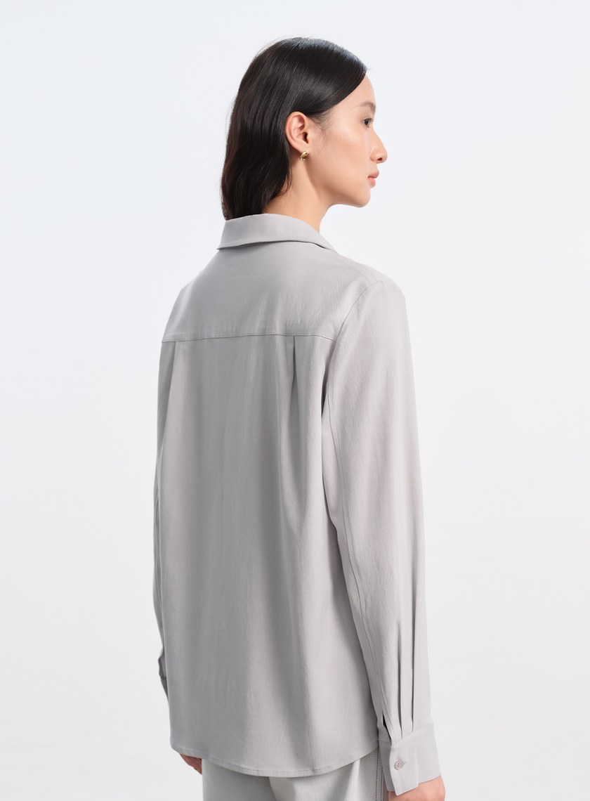 天絲不對稱剪接襯衫